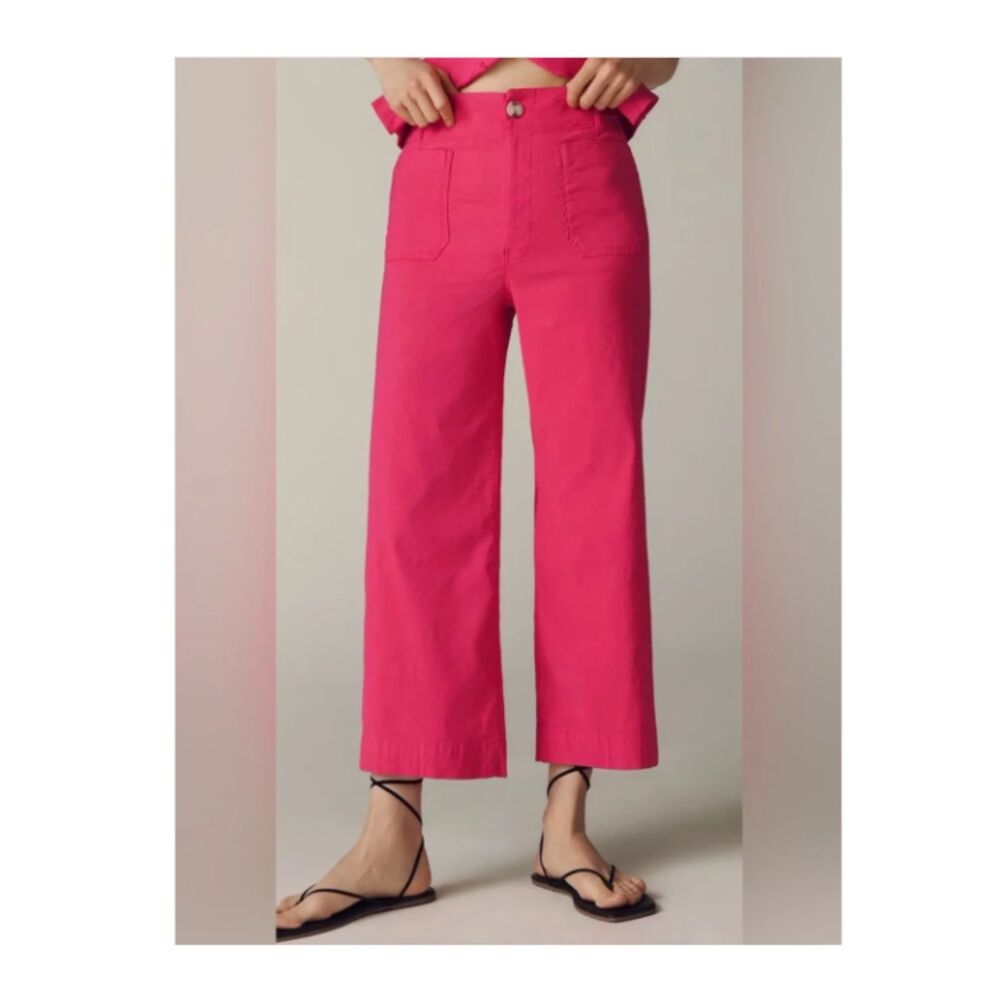 Hot Pink Linen Blend Wide Leg Maeve The Colette Pants Culottes Size 29